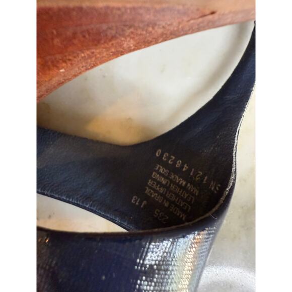 Tory Burch Cameron Wege Thong Sandals Navy Blue 7 - Picture 6 of 9